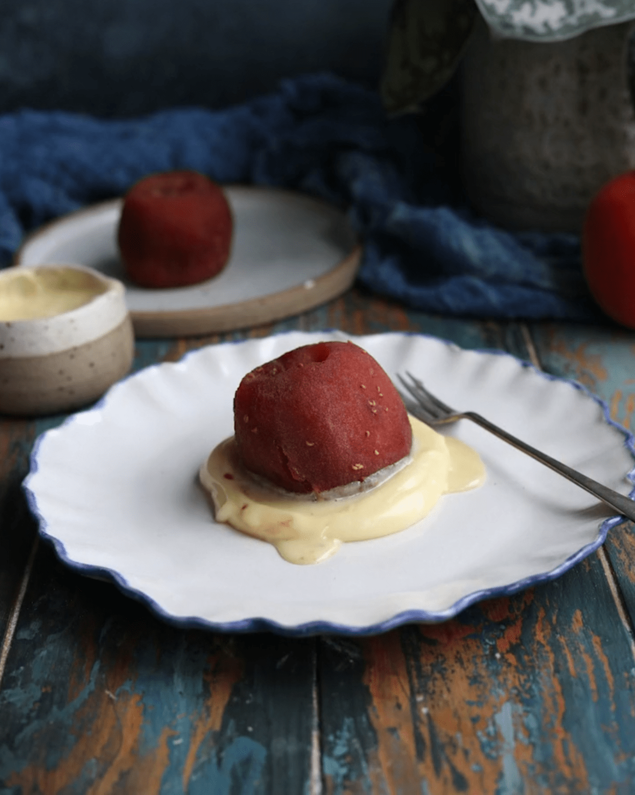 Poached Raspberry JAZZ Apple with a White Chocolate Sauce JAZZ Apple UK